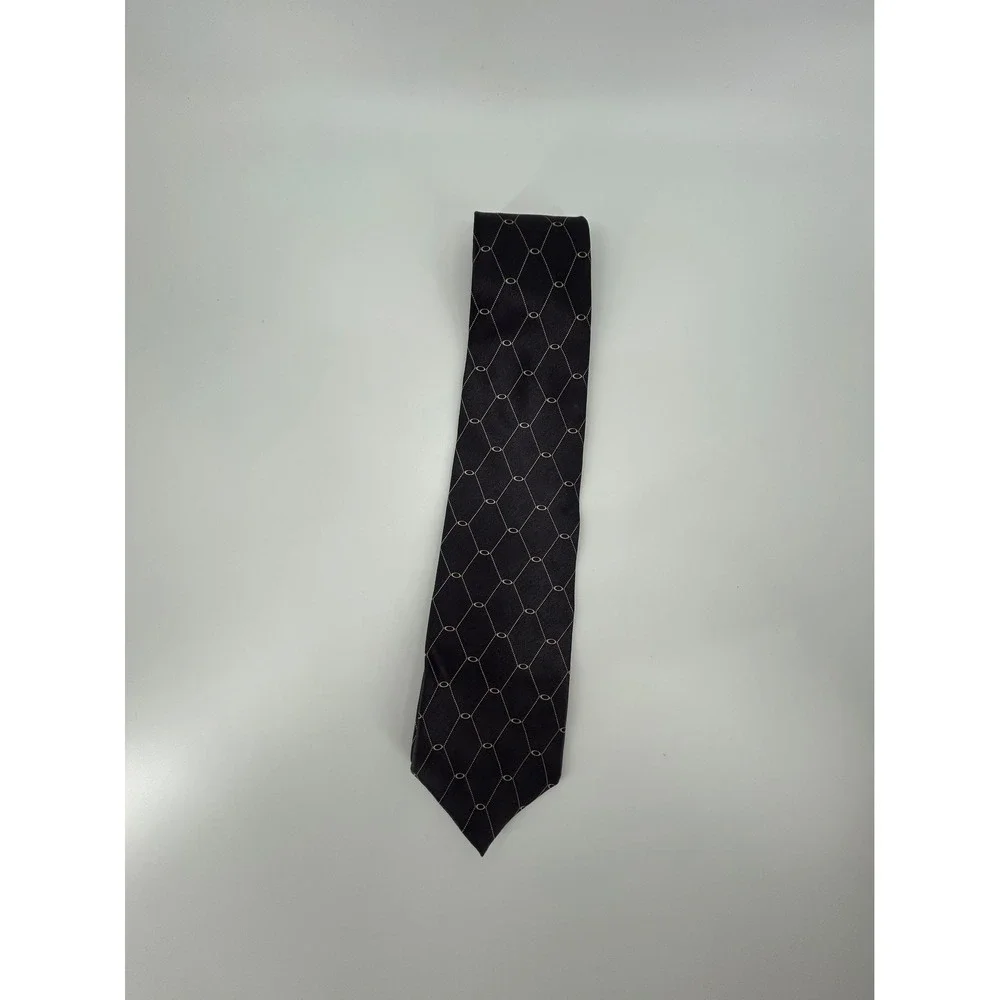 Andrew Fezza New York Mens Silk Tie Charcoal Gray Geometric Diamond Pattern USA